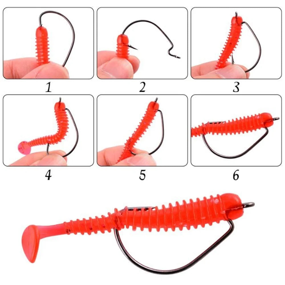 Set 10pcs Wide Gap Worm Fishing Hooks