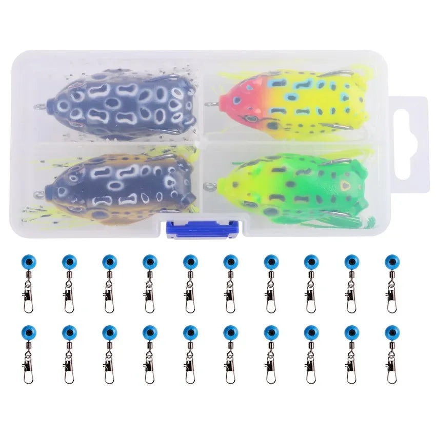 Soft Frog Fishing Lures 4 pcs + 20 space beans + pvc box