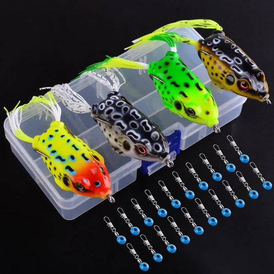 Soft Frog Fishing Lures 4 pcs + 20 space beans + pvc box